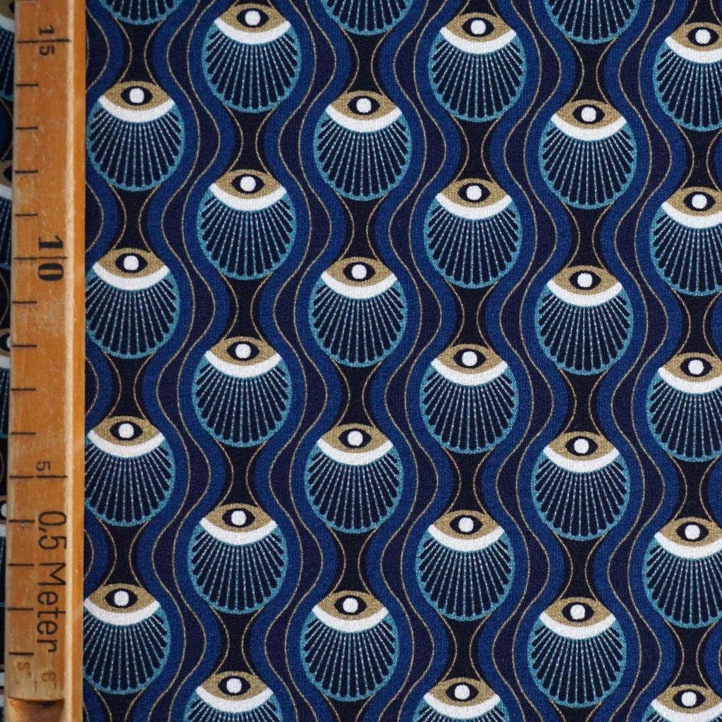 Viskosejersey Crepe Augen Wellen abstrakt blau - FVJ